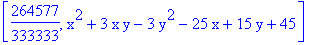 [264577/333333, x^2+3*x*y-3*y^2-25*x+15*y+45]